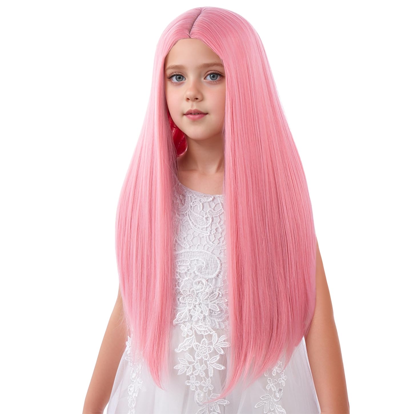 Kids Light Blonde Wig Children Long Blonde Straight Wig Girl Long Straight Middle Part Wigs Include Wigs Cap