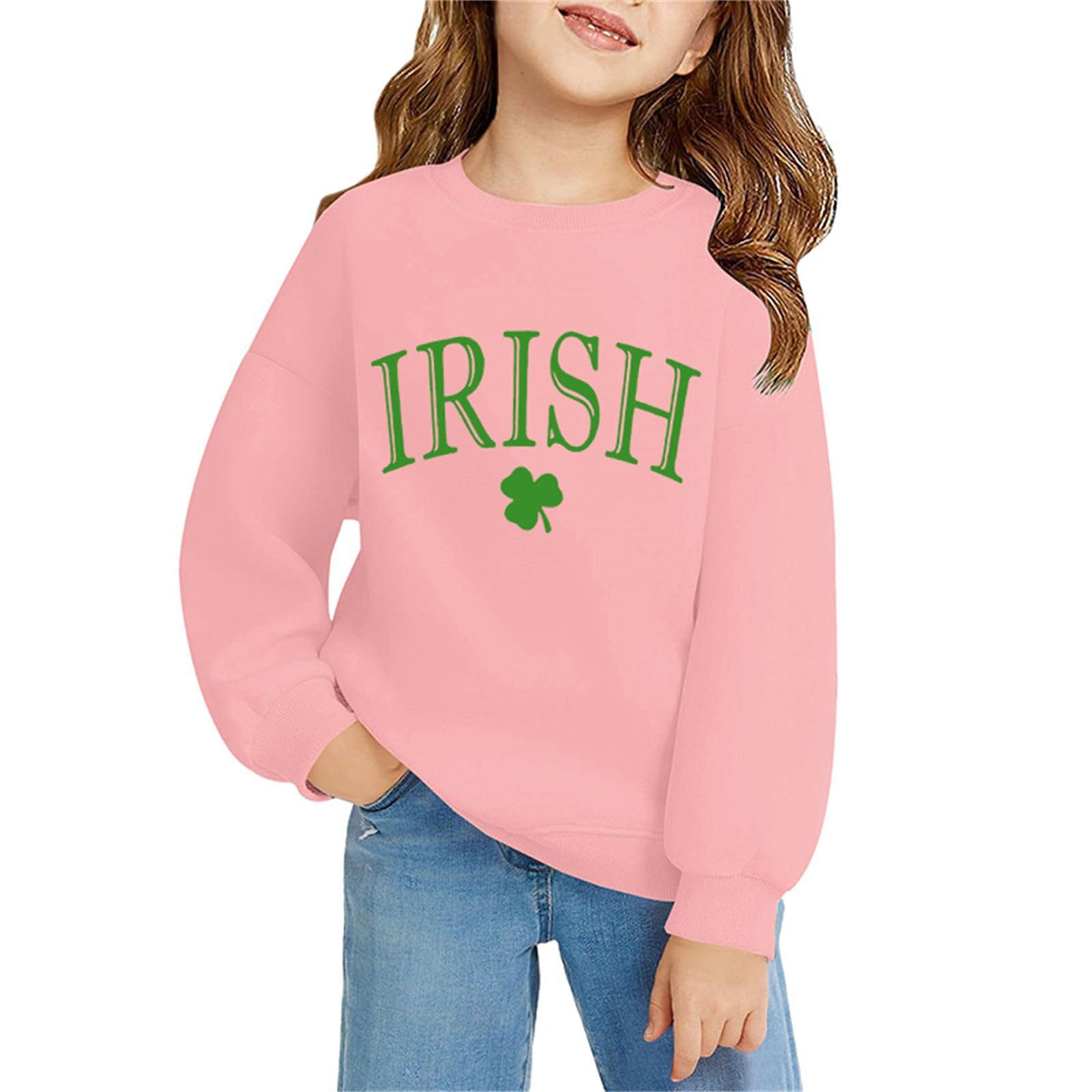 St Patrick's Day Kids Boys Girls Sweatshirt Toddler Clover Sweater Shirts Crewneck Long Sleeve (Pink, 4-5 Years)