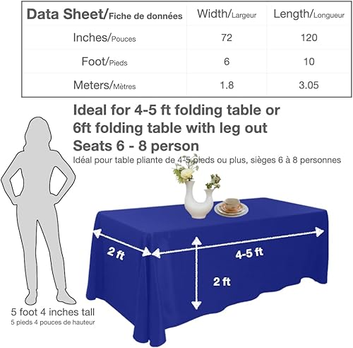 Miniatura 7 de Urby Mantel de poliéster lavable a máquina, reutilizable y sin arrugas (azul real, 70 x 120 pulgadas)