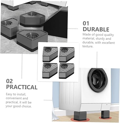 Miniatura 4 de Almohadilla de elevación de pies para lavadora, 4 piezas, almohadillas de elevación de arandela gris, estabilizadores, accesorio de lavadora a