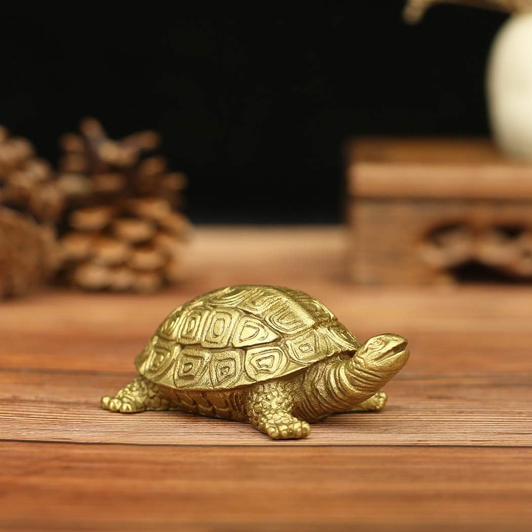 BRASSTAR Brass 3.2"(L) Feng Shui Turtle/Tortoise Statue for Feng Shui Home Office Decor Figurine Gift Collection