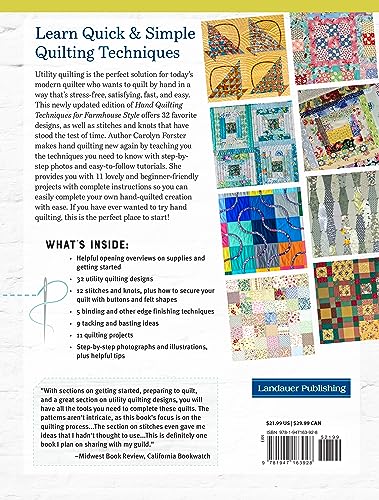 Hand Quilting Techniques for Farmhouse Style: Easy, Stress-Free Ways to Quickly Hand Quilt (Landauer) 32 Utility Designs, 11 Step-by-Step Projects, Stitches, Binding, Finishing, Basting, and More - Image 2
