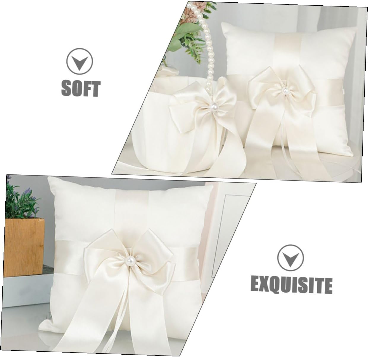 Wedding Ring Pillow Bow Knot Ring Bearer Pillow Holder for Wedding Ceremony Bridal Party Holder