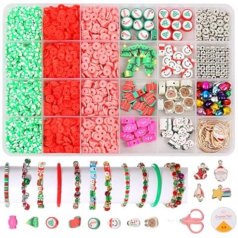 MARCHROSE Christmas Bracelet Making Kit Beads for Bracelets Friendship Bracelet Kit Alphabet Beads Jewelry Making Kit with Elastic String Cords Accessories DIY Material (Christmas Style 2) Cover