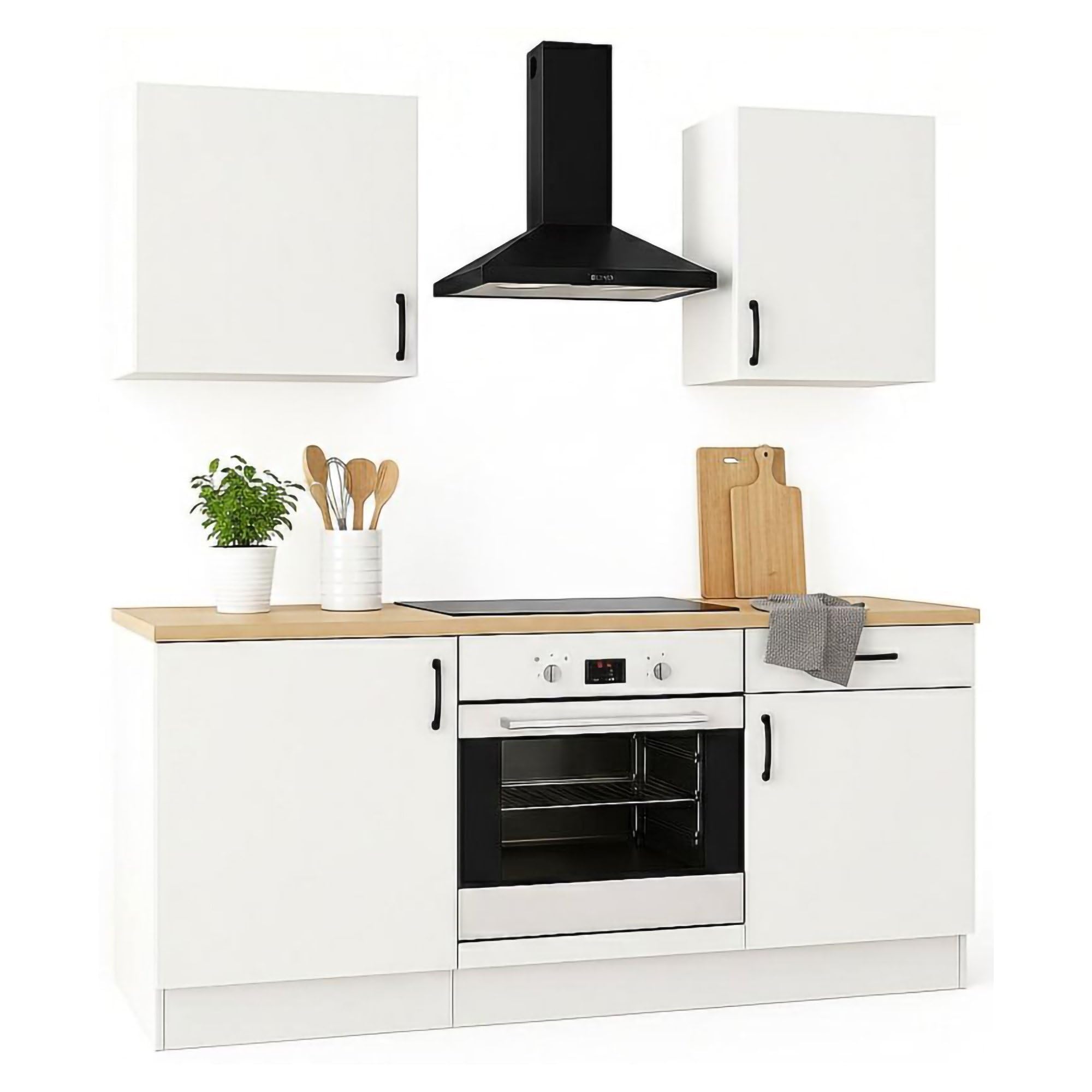 Dmora - Cuisine complète Fascia, Composition Cuisine Moderne, Set Cuisine modulable, Solution Cuisine Fonctionnelle, Blanc et Chêne