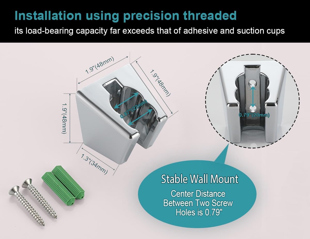 Handheld Shower Head Bracket, Wall Mount Robust Holder for Bathroom, Universal Hand Held Wand Hose Sprayer Holder, Chrome