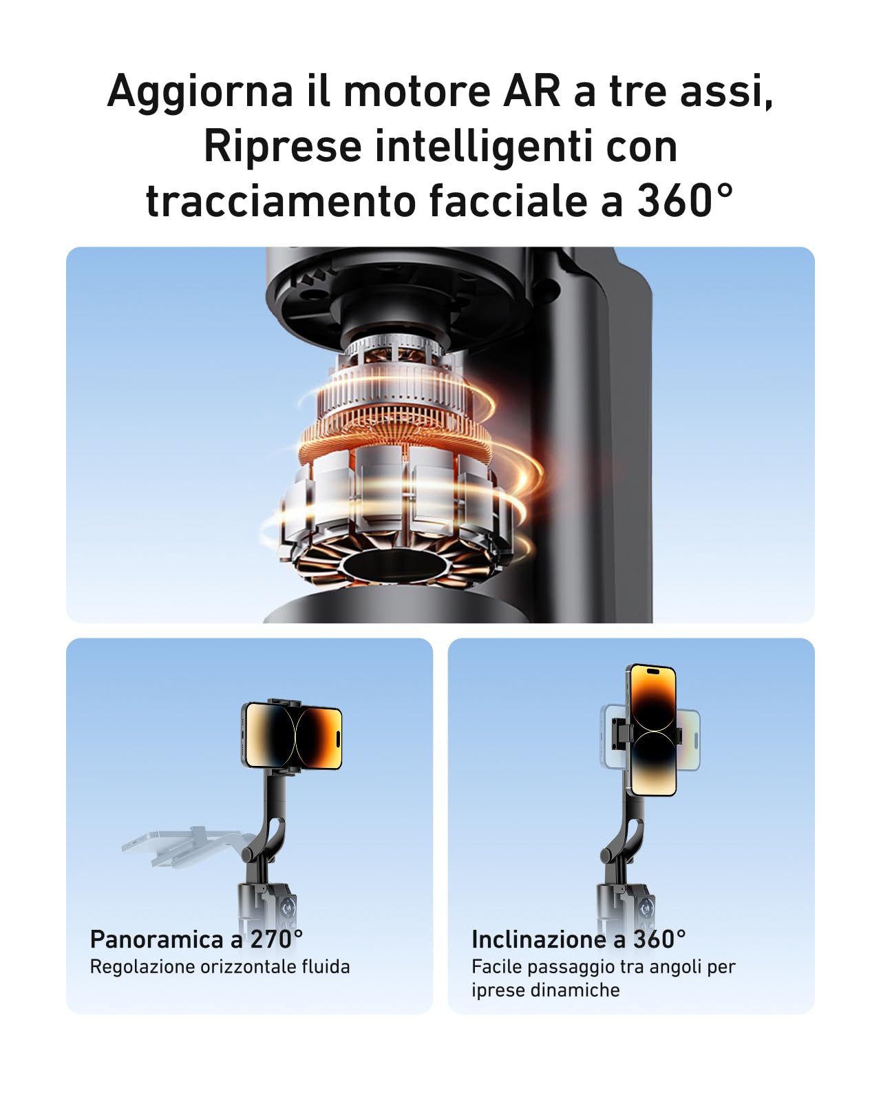 TELESIN 160CM Automatico Volto Tracciamento Treppiede, 360° Rotazione Selfie Stick Treppiede con Telecomando e Gestuale, Senza App, Compatibile con Phones/Action Camera/Cameras per Vlog/Video/Stream