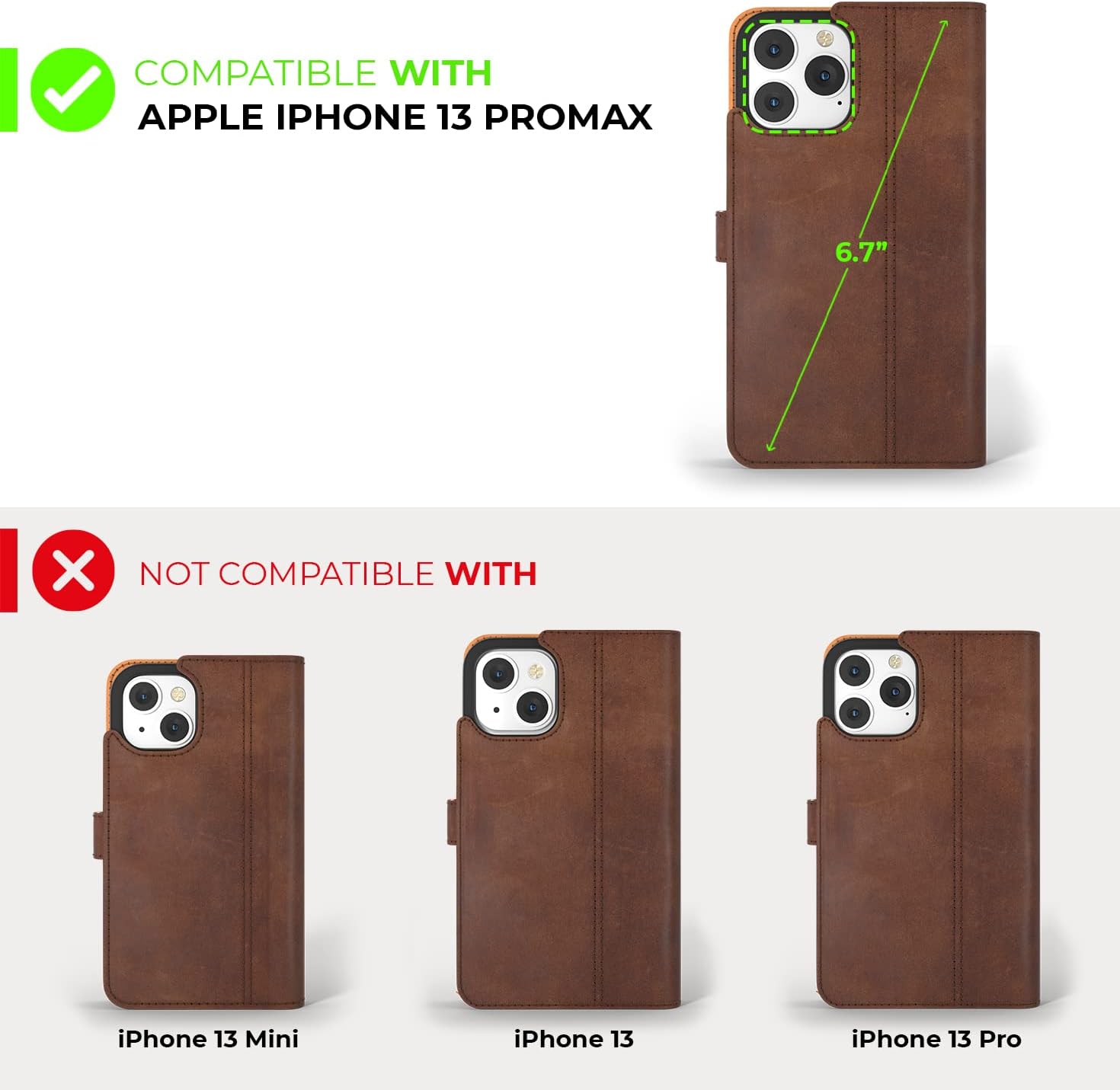 Snakehive Leather Wallet for iPhone 13 Pro Max | Genuine Leather Wallet Phone Case with Card Holder | Flip Folio Case/Cover with Stand | Compatible with iPhone 13 Pro Max | (Brown)