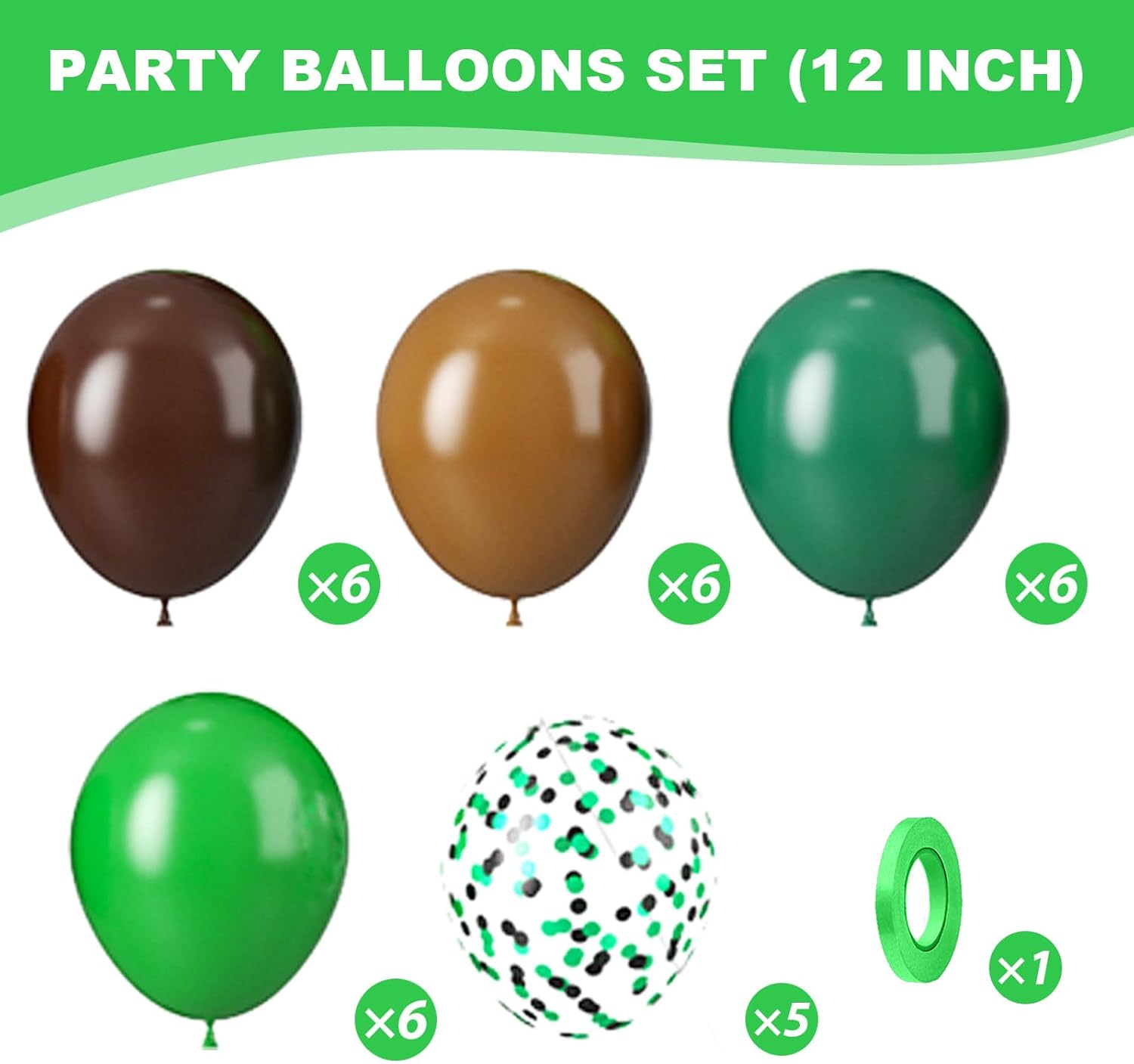 Green and Brown Balloons, 12 Inchs Retro green Black Latex Ballons Confetti Black Green Balloon for Boys Video Game Theme Jungle Safari Party Baby Shower Wedding Grauation Birthday Decorations - Image 5