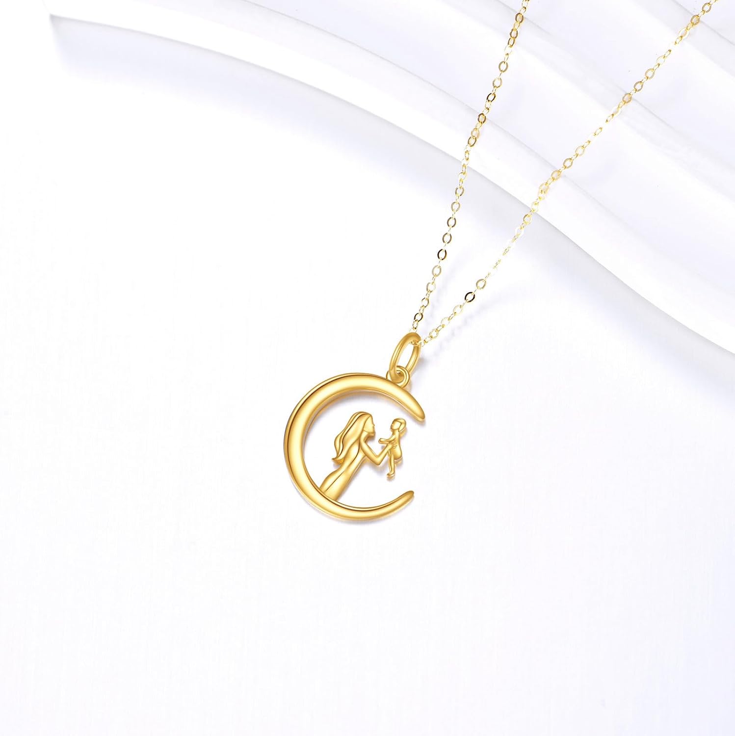 DOVRAN 14K Solid Gold Mother Necklace for Women Real Yellow Gold Mother Love Pendant Jewelry Mother's Day Gifts for Wife Mom Grandmother