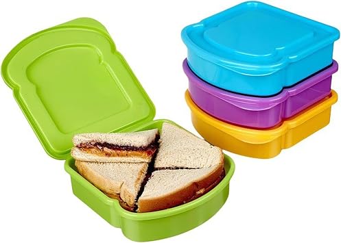 4Pcs Sandwich Containers, Sandwich Box Container, Reusable Toast-Shaped Lunchbox, BPA-Free Food Storage with Lid, Microwave & Dishwasher Safe, for Sandwiches, Fruits, SnacksColorful