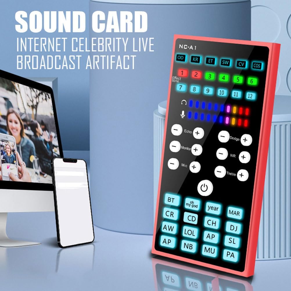 Artibetter 1Pc Mobile Phone Sound Card with Voice Changer and Dsp Noise Reduction Metal Mixer for Live Streaming and Audio Recording Phones and Computers