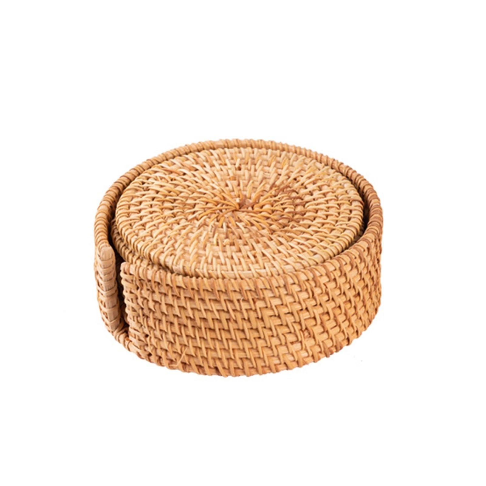 6 Pcs Coasters Set Round Tableware Placemat Dish Tea Cup Mat Rattan Weave For Home Wedding Birthday Party Decoration 8-20cm For Drinks Home(13cm)