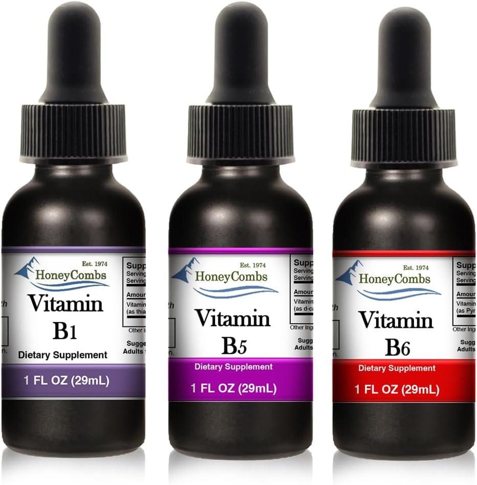 HoneyCombs Liquid Drops 1oz Each Save 10% - High Potency Thiamine Vitamin B1 Extract + Vitamin B5 (Pantothenic Acid) + Vitamin B6 (Pyridoxine)