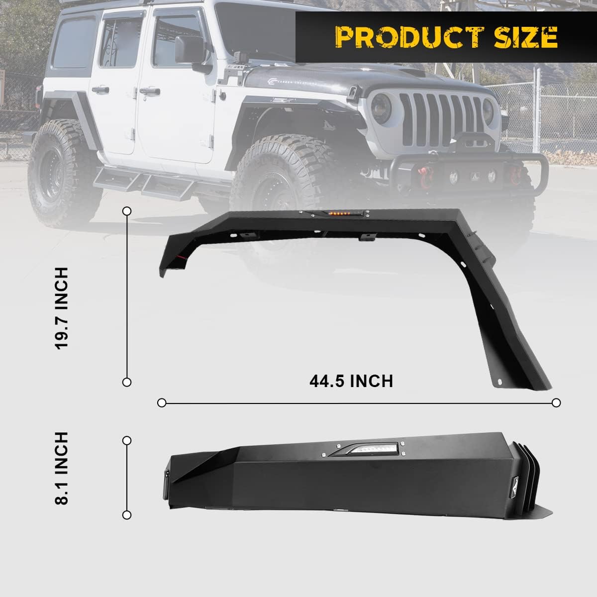 Front Fender Flares For Jeep 2018 2019 2020 2021 2022 2023 2024 2025 2026 Wrangler JL & JLU Unlimited, Fender Flares with DRL Lights and Sequential LED Turn Lights for Wrangler JL & JLU 18-26