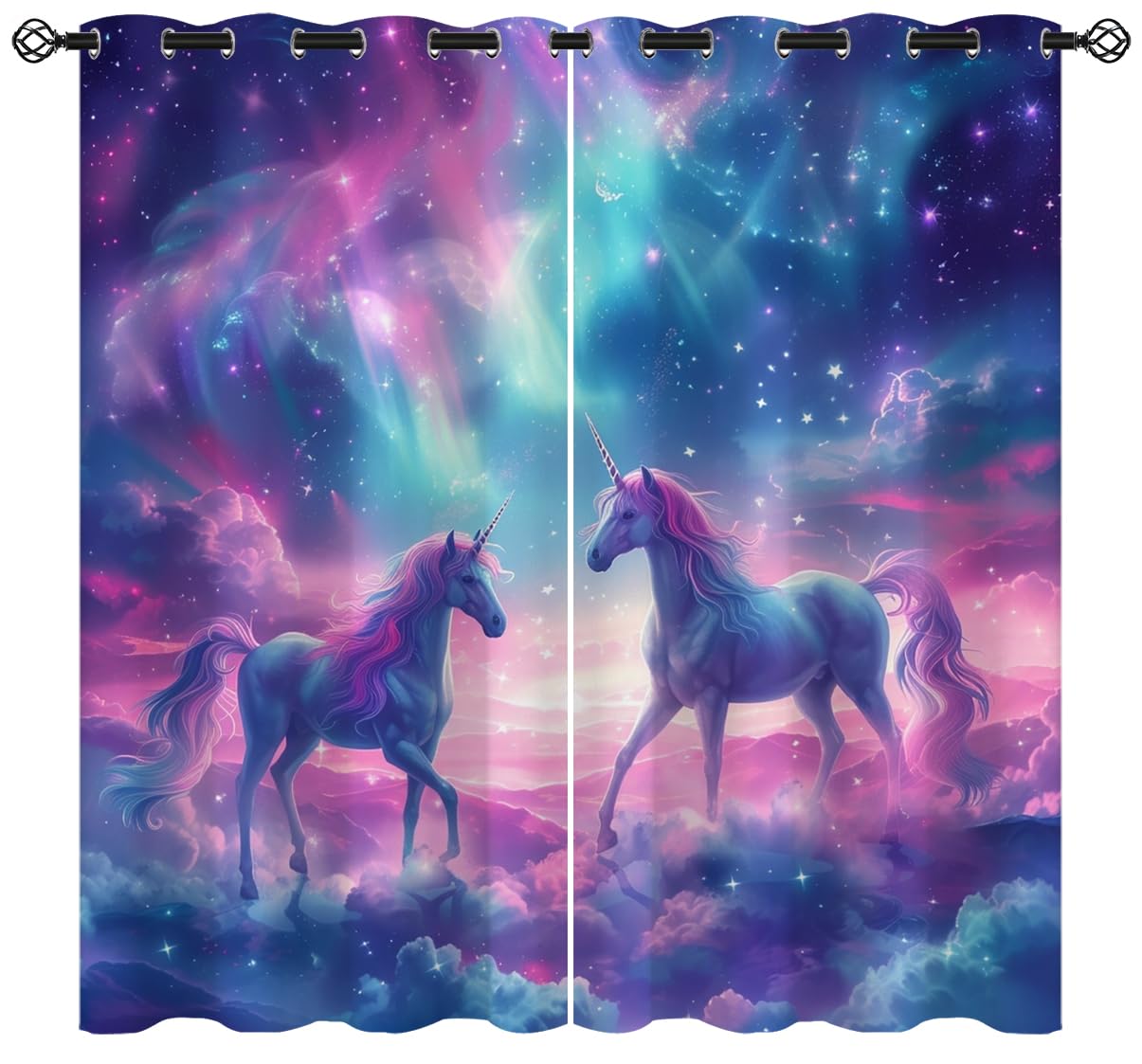 Fantasy Unicorn Blackout Curtains for Girls Boys Kids Teens Home Decor, Cute Starry Sky Stars Galaxy Grommet Thermal Insulated Drapes Darkening Window Curtain for Bedroom Living Room, 42 x 63 Inch