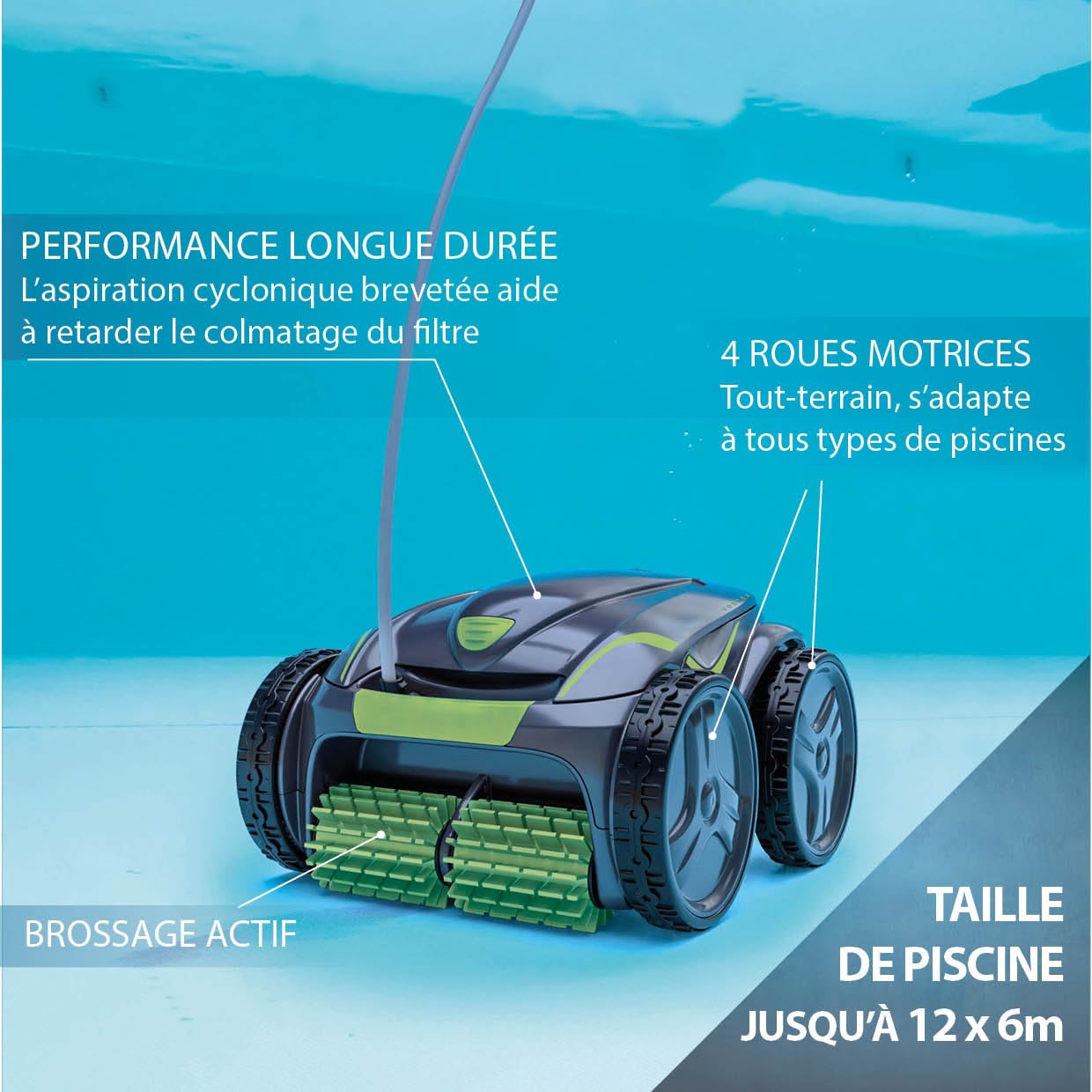 Zodia Vortex GV 5220. Robot Nettoyeur de Fond avec Câble. Piscines jusqu'à 72m²