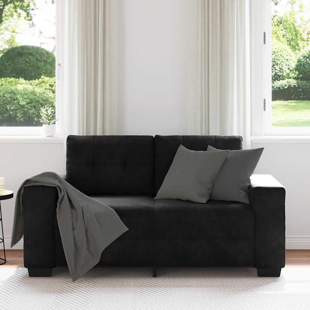 Sofa dwumiejscowa czarna z aksamitnym obiciem 160 x 77 x 82 cm, tapicerowana tapicerka z pianką, sofa relaksacyjna do salonu, biura i pokoju gościnnego, zajmuje mało miejsca i przytulna