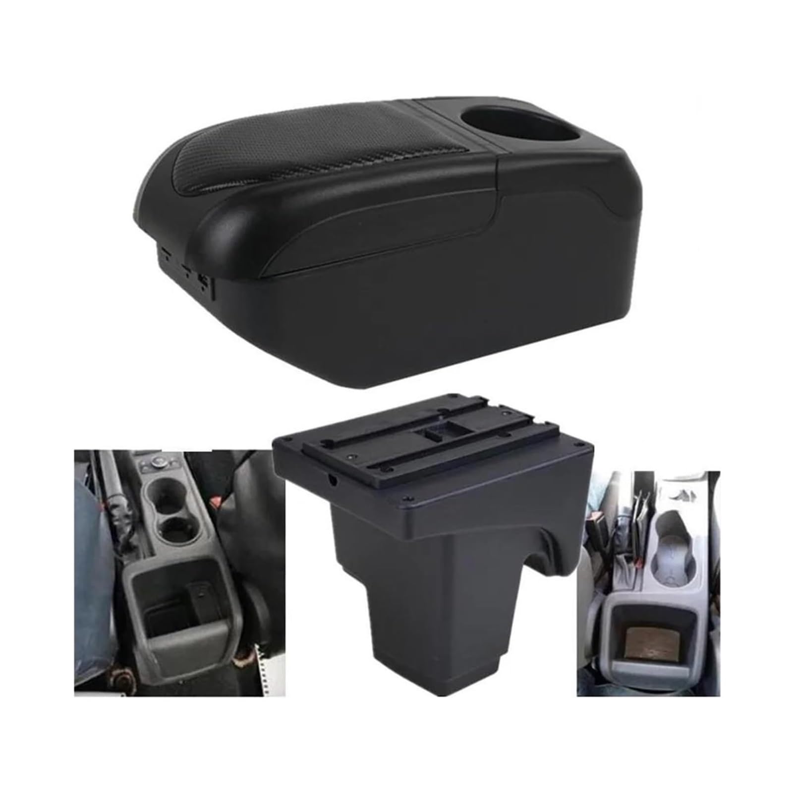 Hckclmbmzw S1 Black-Black 6Usb For Focus 3 Mk3 2011-2023 Leather Console Storage Box Accessories Car Armrest Car Armrest Center Console(S1 Black-Black 6Usb)