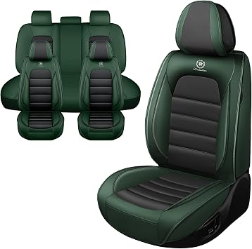 Car Seat Covers for Land Rover Range Rover Evoque 2012-2025,Waterproof Soft Breathable PU Leather Seat Cover with Storage PocketsBlack&Green,Full Set