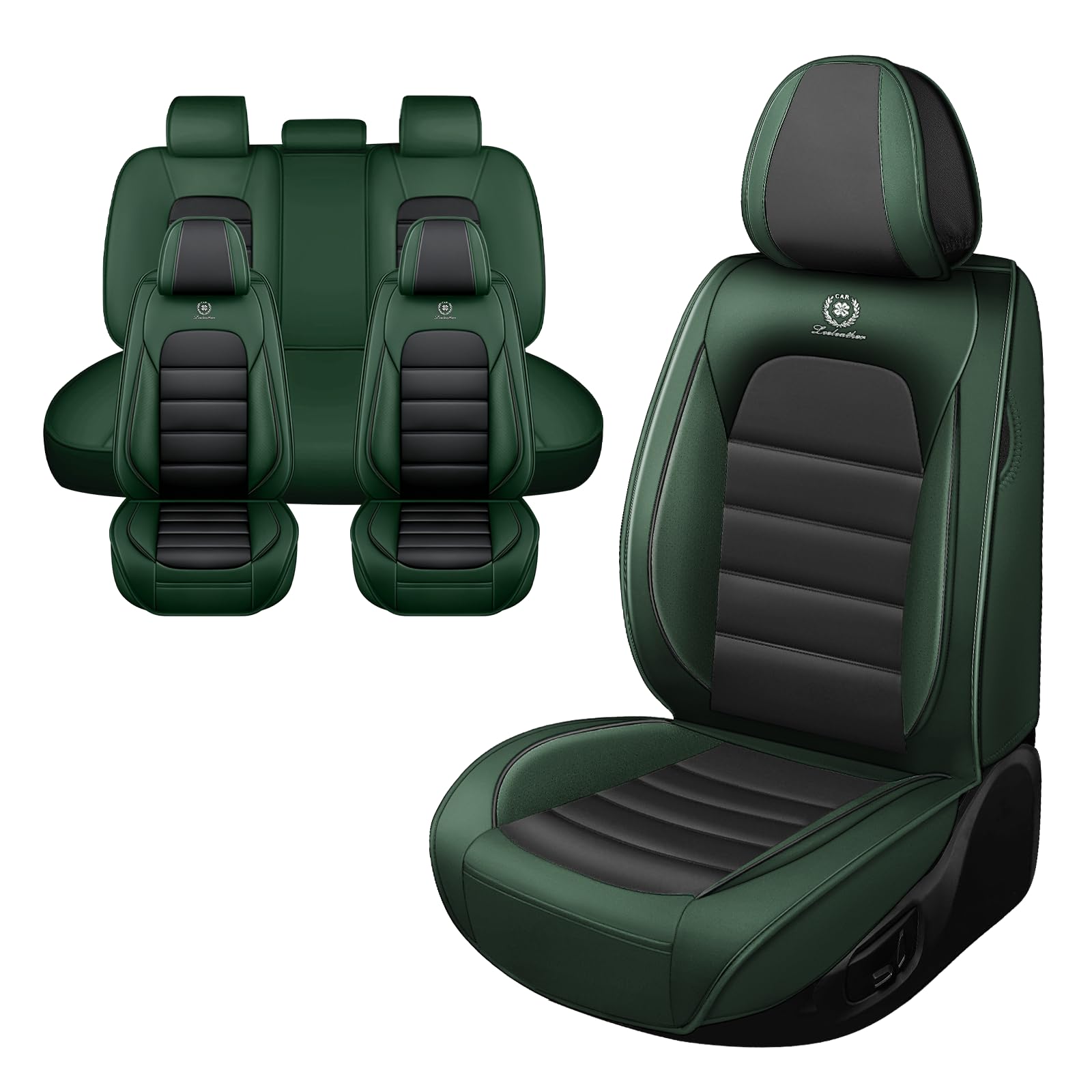 Iceleather Car Seat Covers for kia Stinger 2018-2025,Waterproof Soft Breathable PU Leather Seat Cover with Storage Pockets(Black&Green,Full Set)