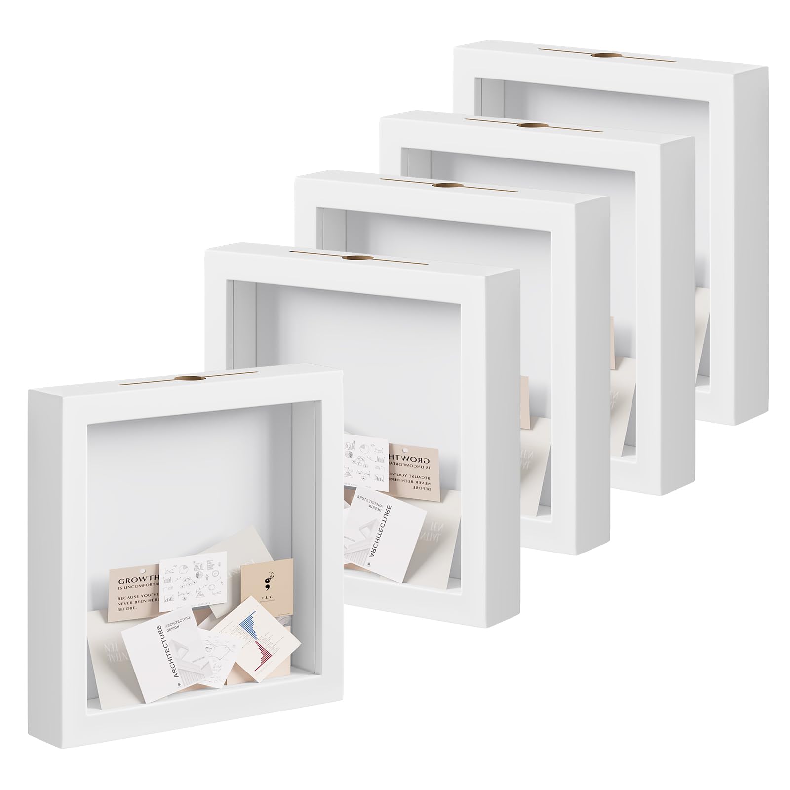 EUGAD Juego de 5 3D Marcos de Fotos Marcos con Profundidad 20x20cm, Marco de Objeto con Profundidad 3cm, Madera Marco para Colgar en la Pared o Escritorio, Blanco