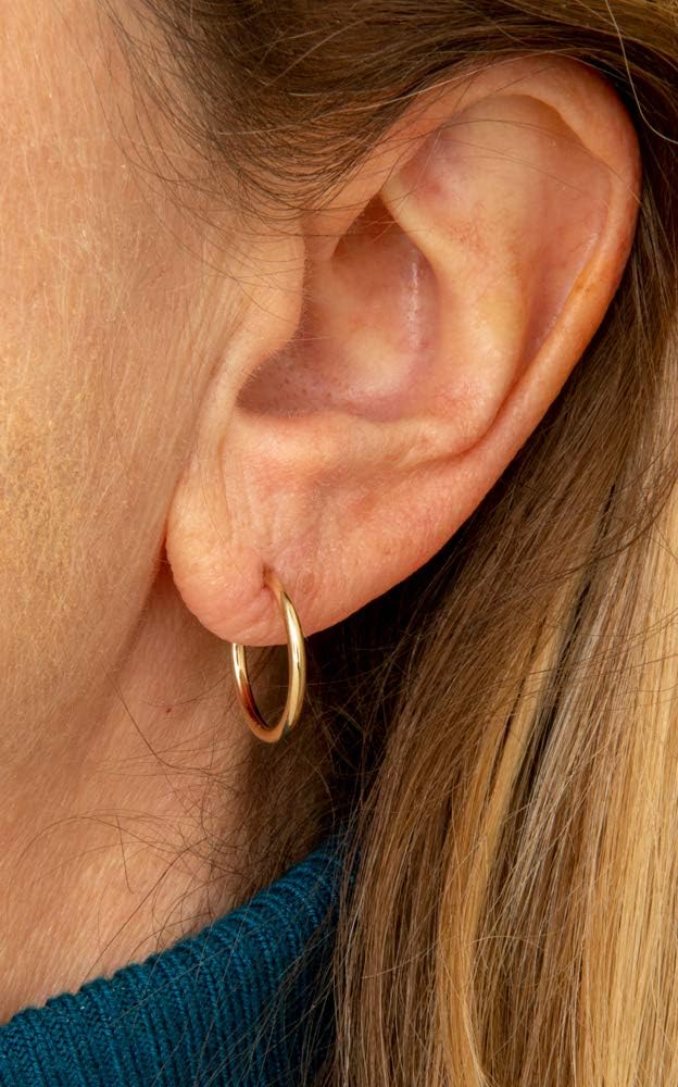 14K Gold Real Endless Round Hoop Earrings, (1.5mm Tube) - Image 4