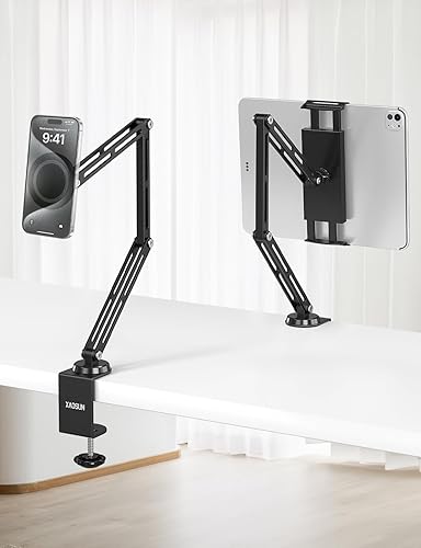 Miniatura 8 de XAOSUN Soporte para tablet ajustable, soporte magnético de aluminio para iPad, soporte plegable para tableta, rotación de 360, compatible con iPad,