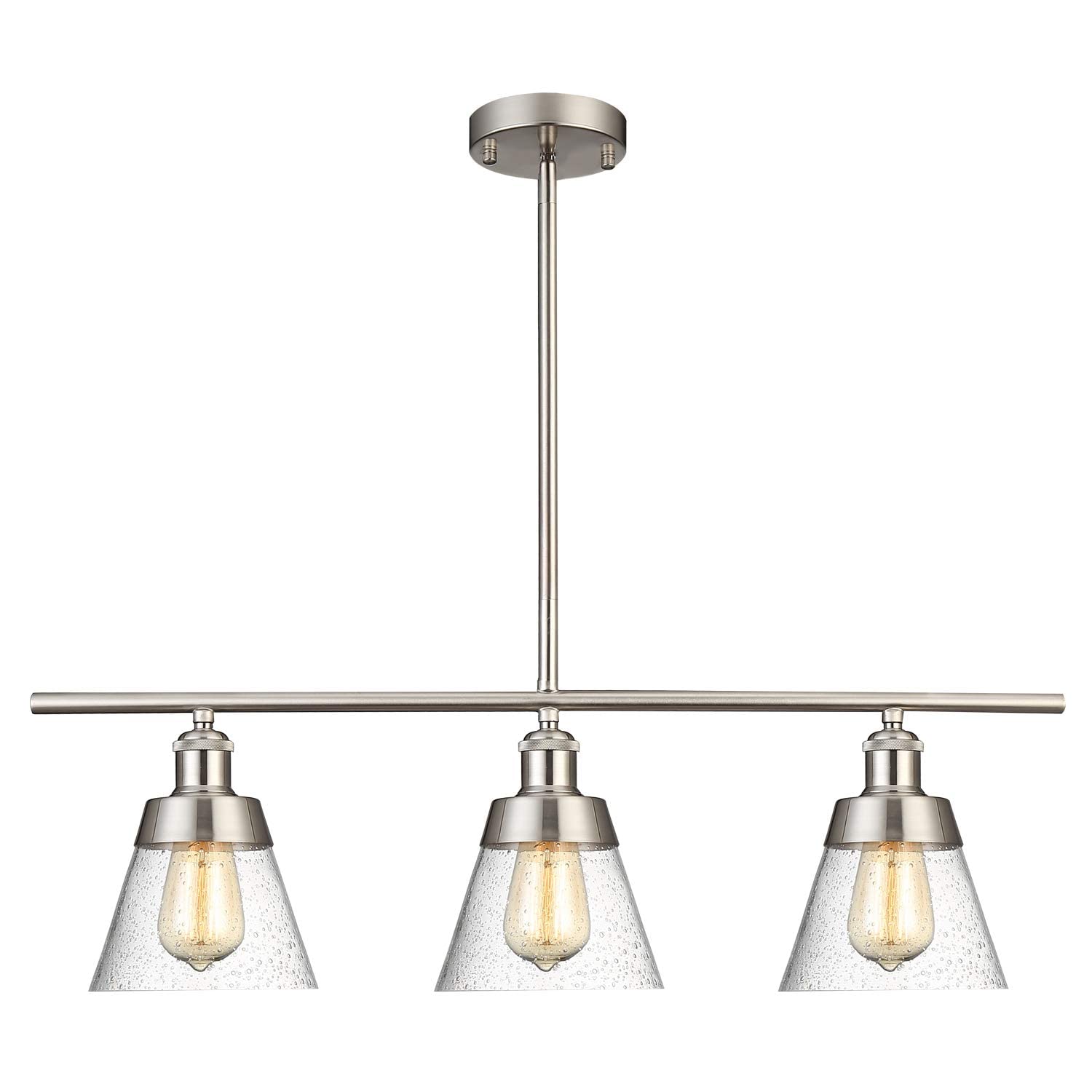 Buy Modern Brushed Nickel Kitchen Island Lighting, Clear Seeded Glass