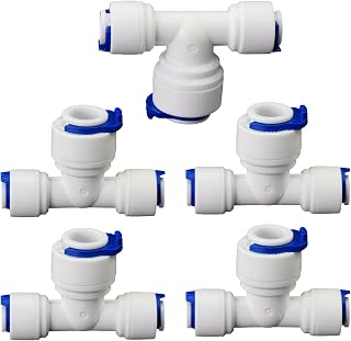 Water purifier adapter, 1/4 * 3/8 * 1/4 "FPT pipe hard plug quick tee, T-shaped tee quick push plastic pipe joint, suitable for reverse osmosis filtration RODI water purifier system 5pcs
