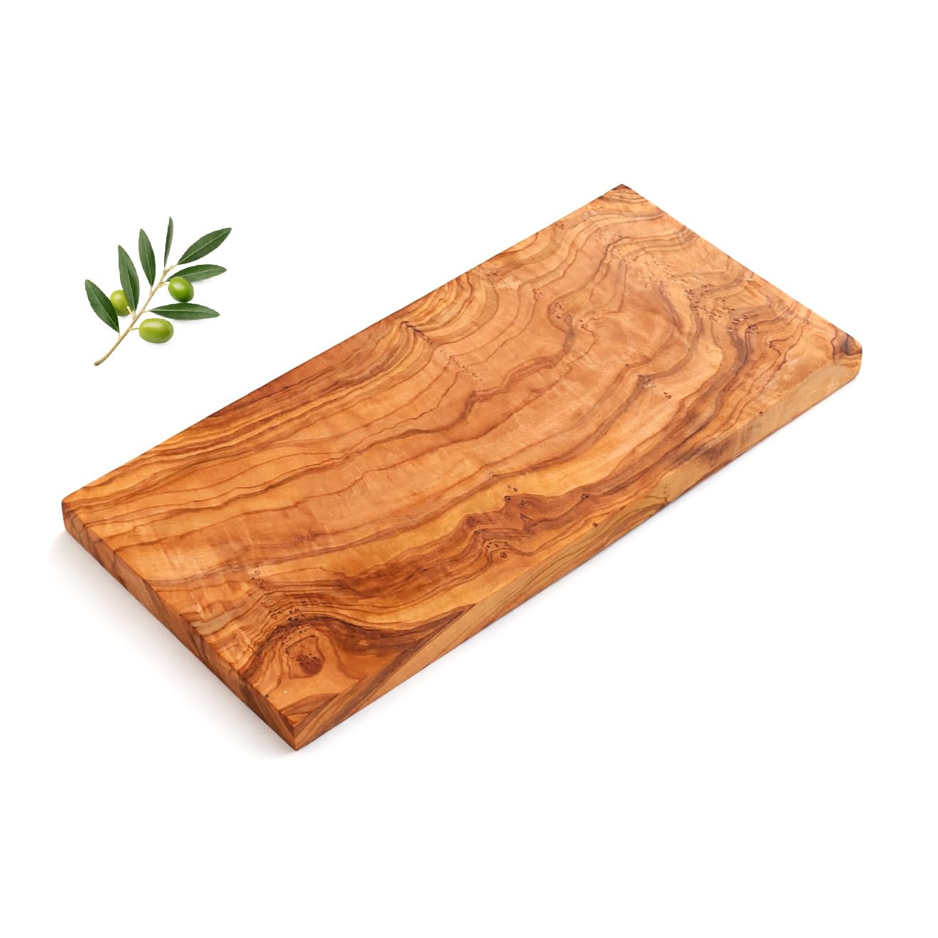 Tabla de cortar rectangular de madera de olivo natural para servicio de cocina y presentación, 35 cm