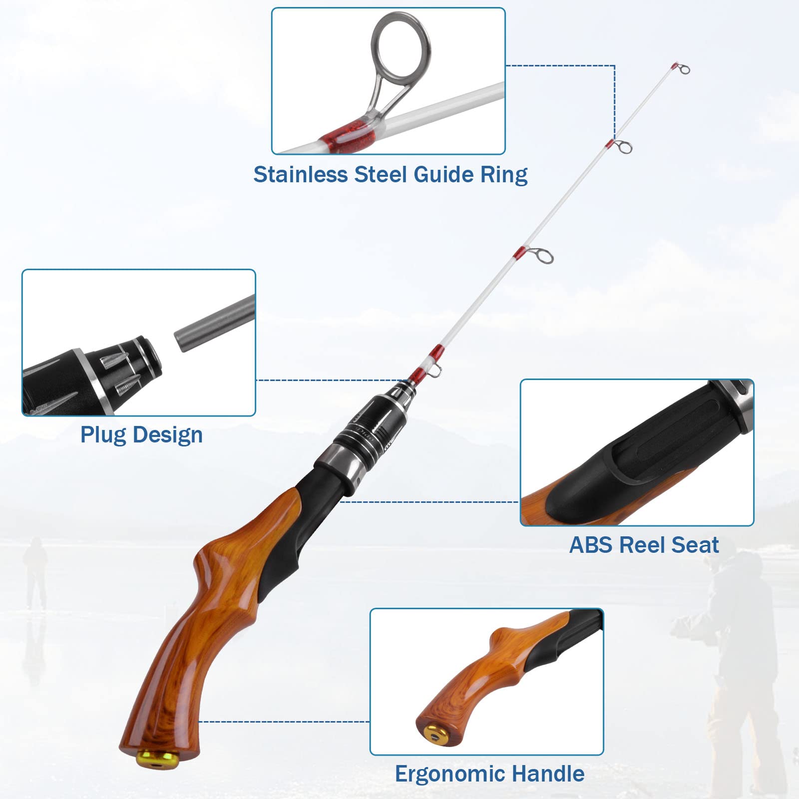 Ice Fishing Rod 22in Ultralight Small Spinning Rod for Ice Fishing