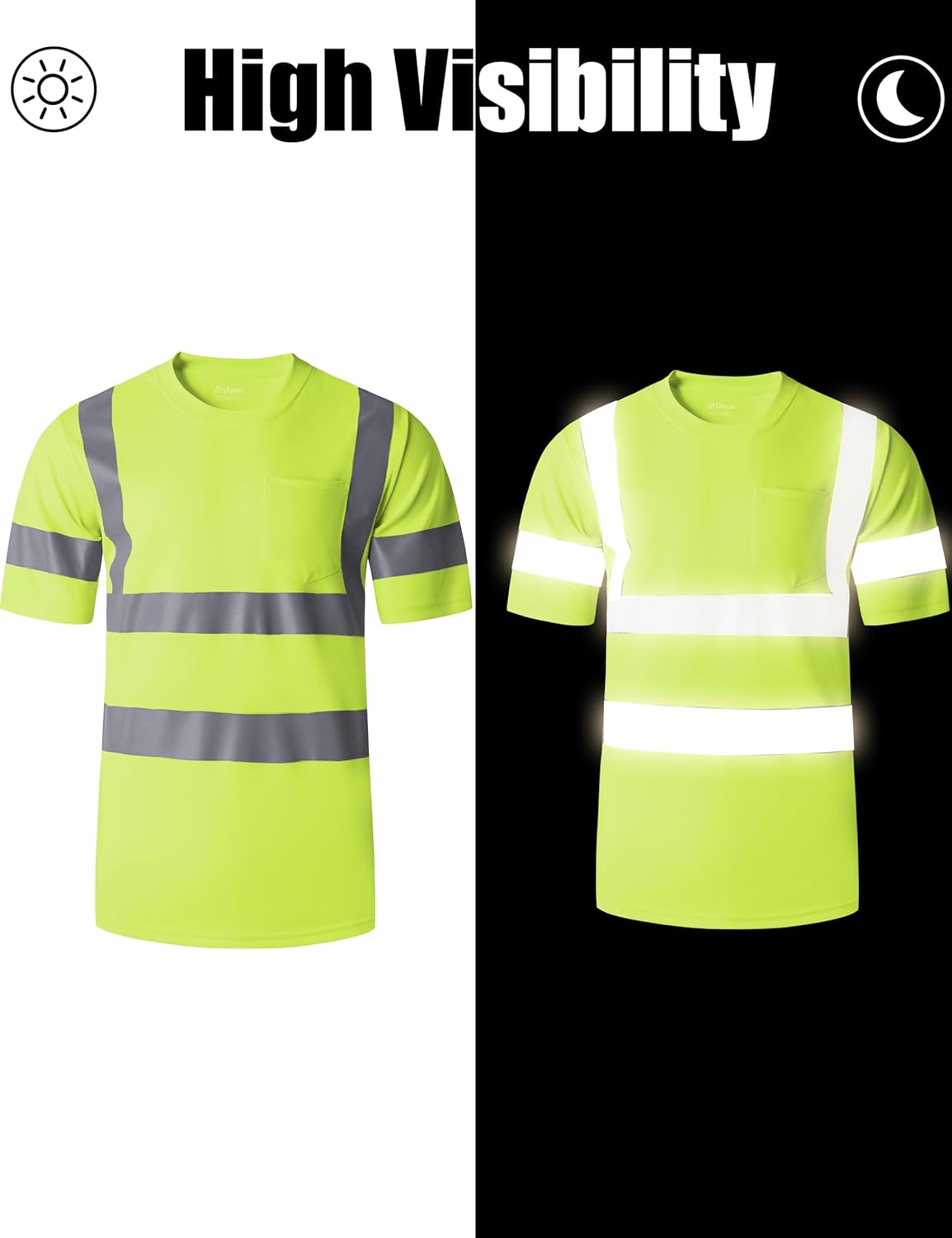 Ubon Safety Shirts for Men, Reflective High Visibility Construction Shirts Short Sleeve Work Shirts 3-Pack - Image 4