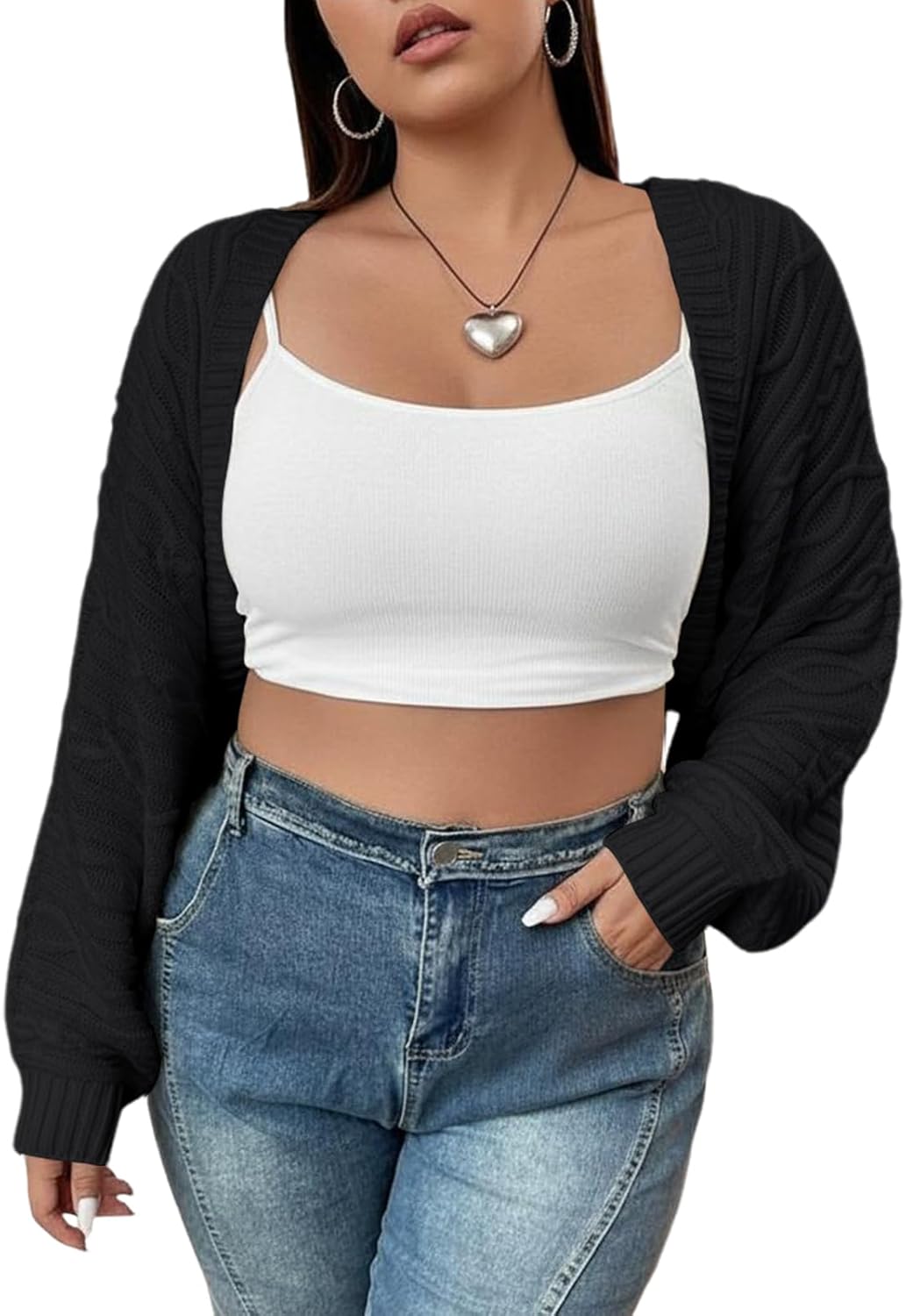 Women's Plus Size Bolero Shrug Spring Fashion Cropped Cardigan Cable Knit Oversized Sweater for Lady