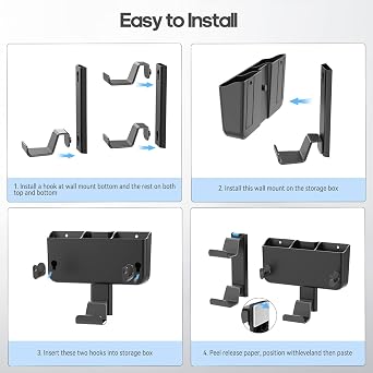 Controller & Headset & Remote Holder Wall Mount with No Drill, 2 Packs Gaming 4 Controllers Hanger Hook Mount for PS5/PS4/XBOX/Switch, Headphone Stand & Remote Control Holer Wall Shelf with Adhesives