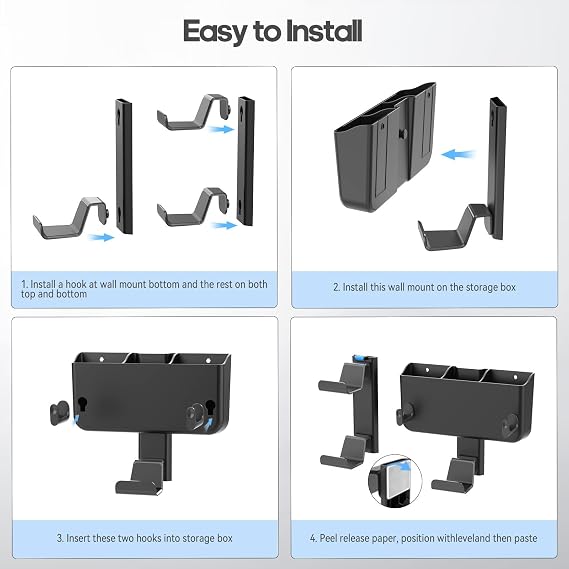 Controller & Headset & Remote Holder Wall Mount with No Drill, 2 Packs Gaming 4 Controllers Hanger Hook Mount for PS5/PS4/XBOX/Switch, Headphone Stand & Remote Control Holer Wall Shelf with Adhesives