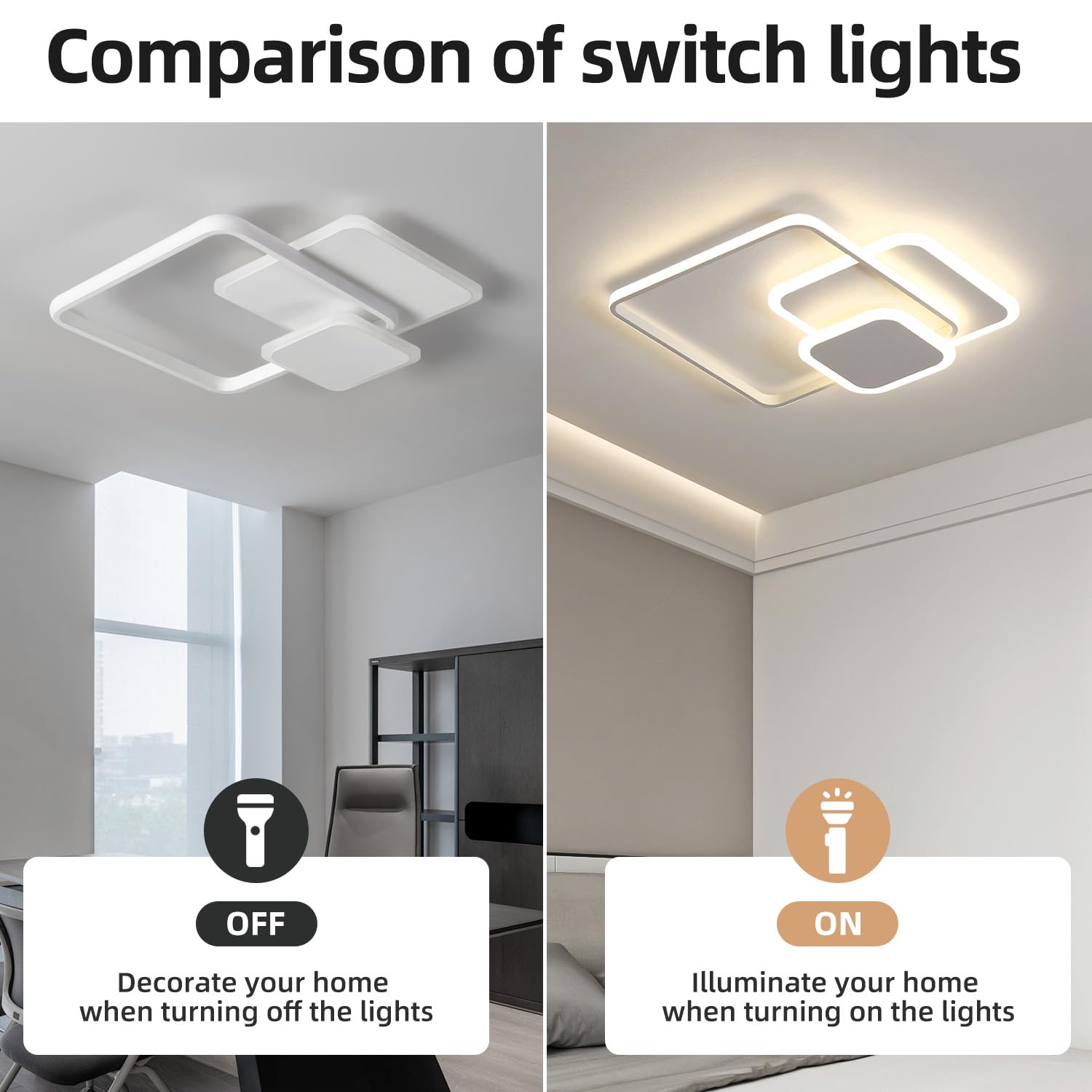 FUPE Plafoniera LED Soffitto - 43W Lampada Soffitto 4180LM Moderna a 3 Quadratische Luce Fredda 4000K per Soggiorno e Camera in Alluminio e Acrilico per Cucina Corridoio
