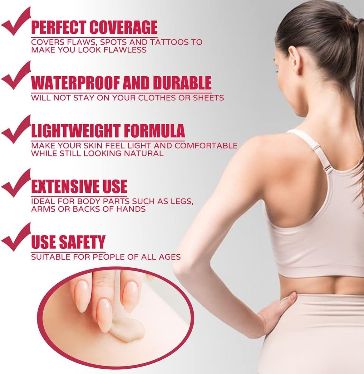 ボディ メイクアップ ファンデーション、ボディ メイクアップ フル カバレッジ ファンデーション、シミ、傷跡、タトゥーをカバー、水泳用防水ボディ ファンデーション メイクアップ、簡単な塗布、均一な肌のトーン (3本, 100ml+100ml+100ml)