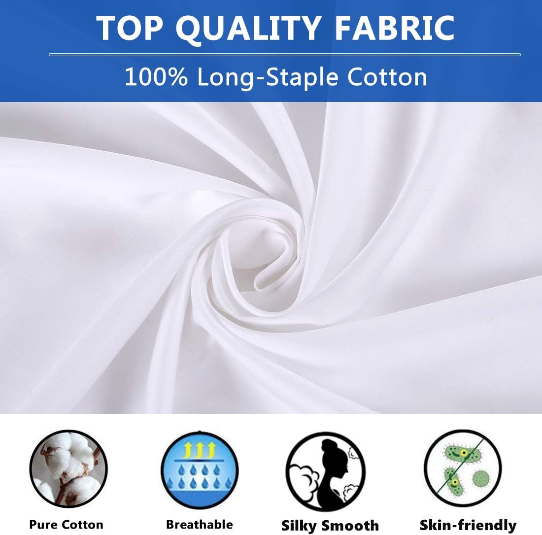 TEKAMON 100% Cotton 600 Thread Count Luxury 4 Piece Bed Sheet Set All Season Egyptian Long-Staple Combed Cotton Sheets -Silky Soft, Breathable, Cooling, Deep Pocket (White, Full)