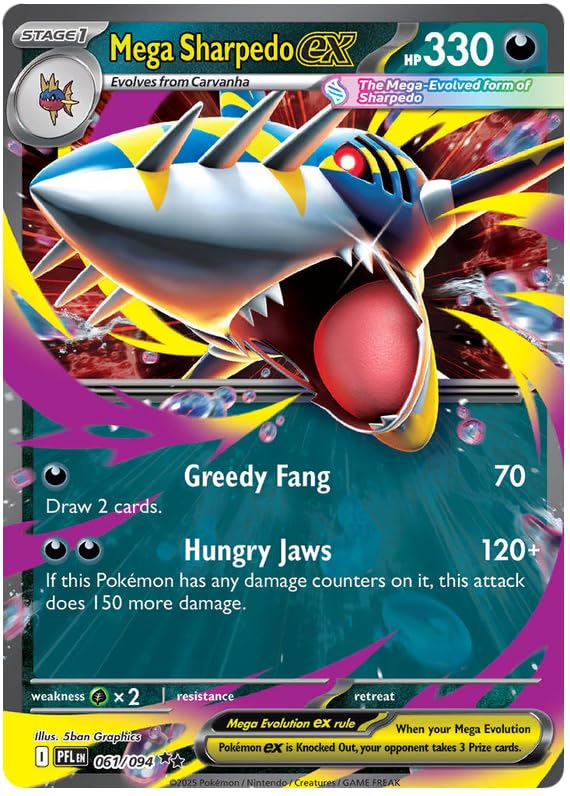 Mega Sharpedo ex 061/094 Double Rare Pokemon Card | Mega Evolution Phantasmal Flames | ME02 | Titan Authenticated