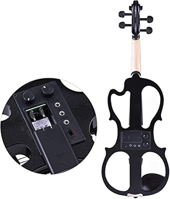 Electric Violin 4/4, Full Size Solid Wood Electronic/Silent Violin Maple Body Ebony Fingerboard Pegs with Violin Accessories, Type 2 Black, Gigh End
