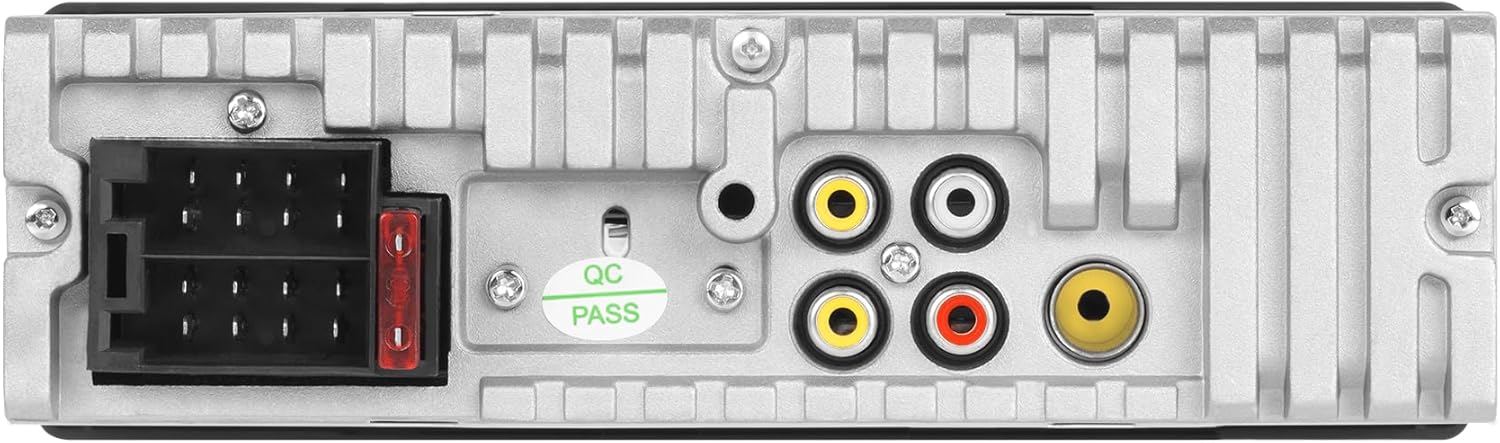 Rear view of Kruger&Matz KM2012 Car Radio showing ISO connector, RCA outputs, and antenna input.