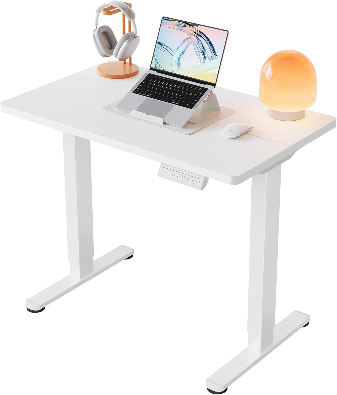 HUANUO 32" Small Electric Standing Desk Adjustable Height, 4 Memory Height Settings, Sit Stand Up Desk for Home Office & Computer Workstation, White