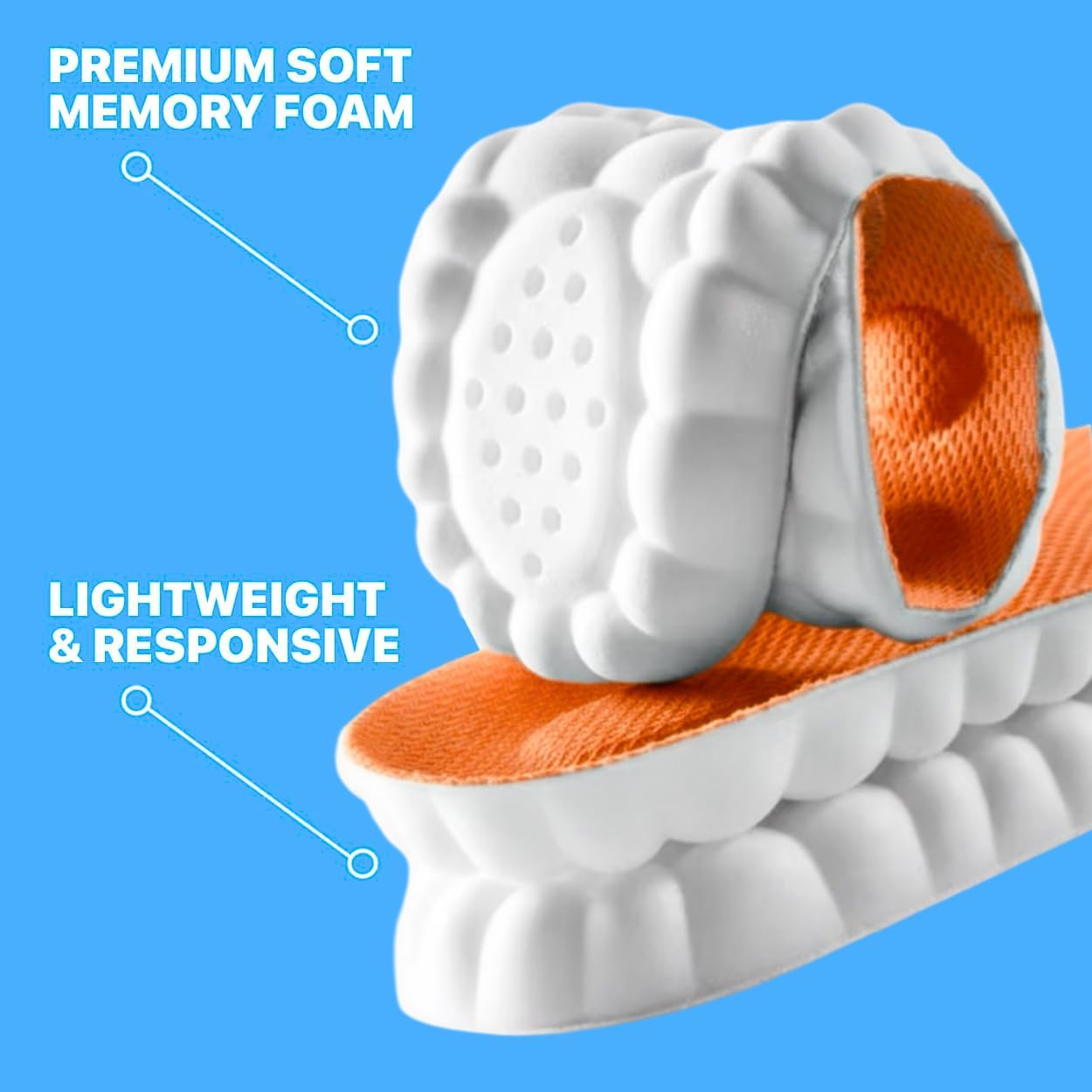 4D Steppers Insoles for Men & Women - Memory Foam Soles Massage Shoe Inserts - Trim to Fit Cloud Insoles for Foot Pain Fatigue Relief (Orange, L) - Image 3