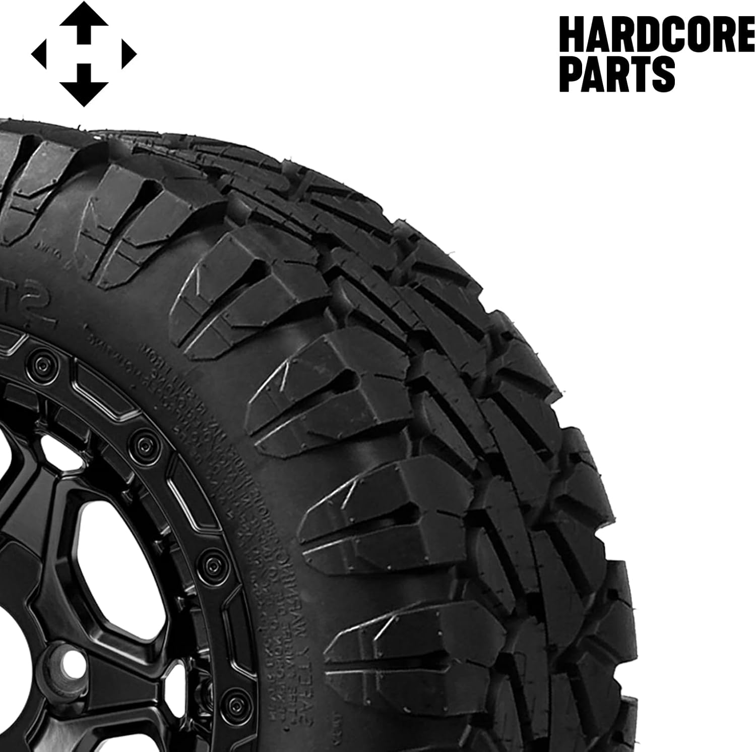 Hardcore Parts 12" Matte Black 'GRIZZLY' Golf Cart Wheels and 22″x10.5″-12″ STINGER On-Road/Off-Road DOT rated All-Terrain tires - Set of 4, includes Matte Black 'SS' center caps and 12x1.25 lug nuts