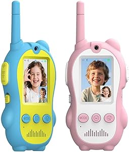 Video Walkie Talkies for Kids, 2 Pack Rechargeable Two Way Radios with Video Call & Audio-Only, Voice Changer & Sticker Effects, Long Range Indoor Outdoor Camping Toys for Boys Girls 3-12