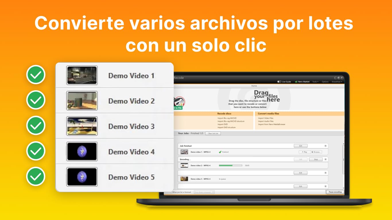 Nero MP4 Converter | Video Converter | Convertir DVD a Mp3 | Audio Converter Software | Vídeo: MP4, MPEG, VOB, DAT | Audio: MP3, WAV, FLAC, MP2 | licencia ilimitada | 1 PC | Windows 11 / 10 / 8 / 7