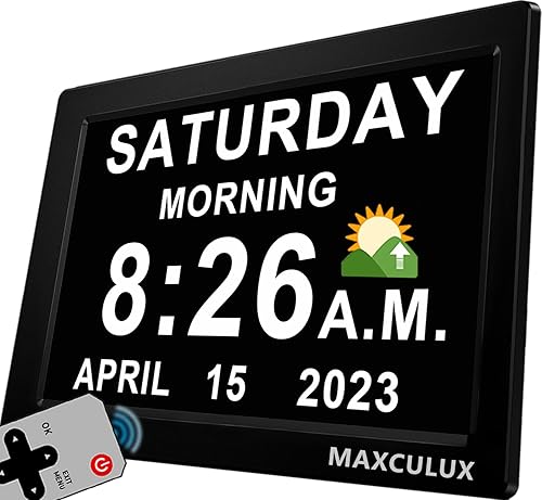 MAXCULUX Reloj digital de 5 colores con ahorro de luz diurna y atenuación nocturna 19 alarmas reloj de pared y mesa reloj de calendario para