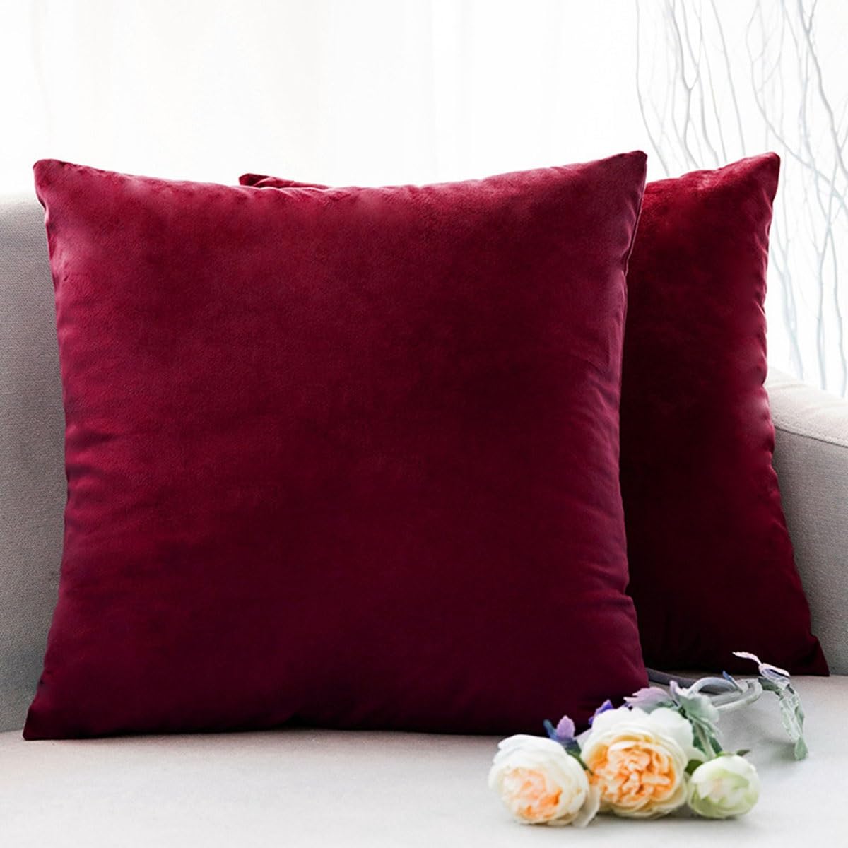 SWJ-swjssb Sofa Throw Pillow Covers Set Of 2 Pillow Cases Velvet Decorative Soft Pillow Cover Lumbar Cushion Case With Zip Couch Pillowcases For Sofa Bed Home Decorative(Wine Red,30x50 cm Set of 2)