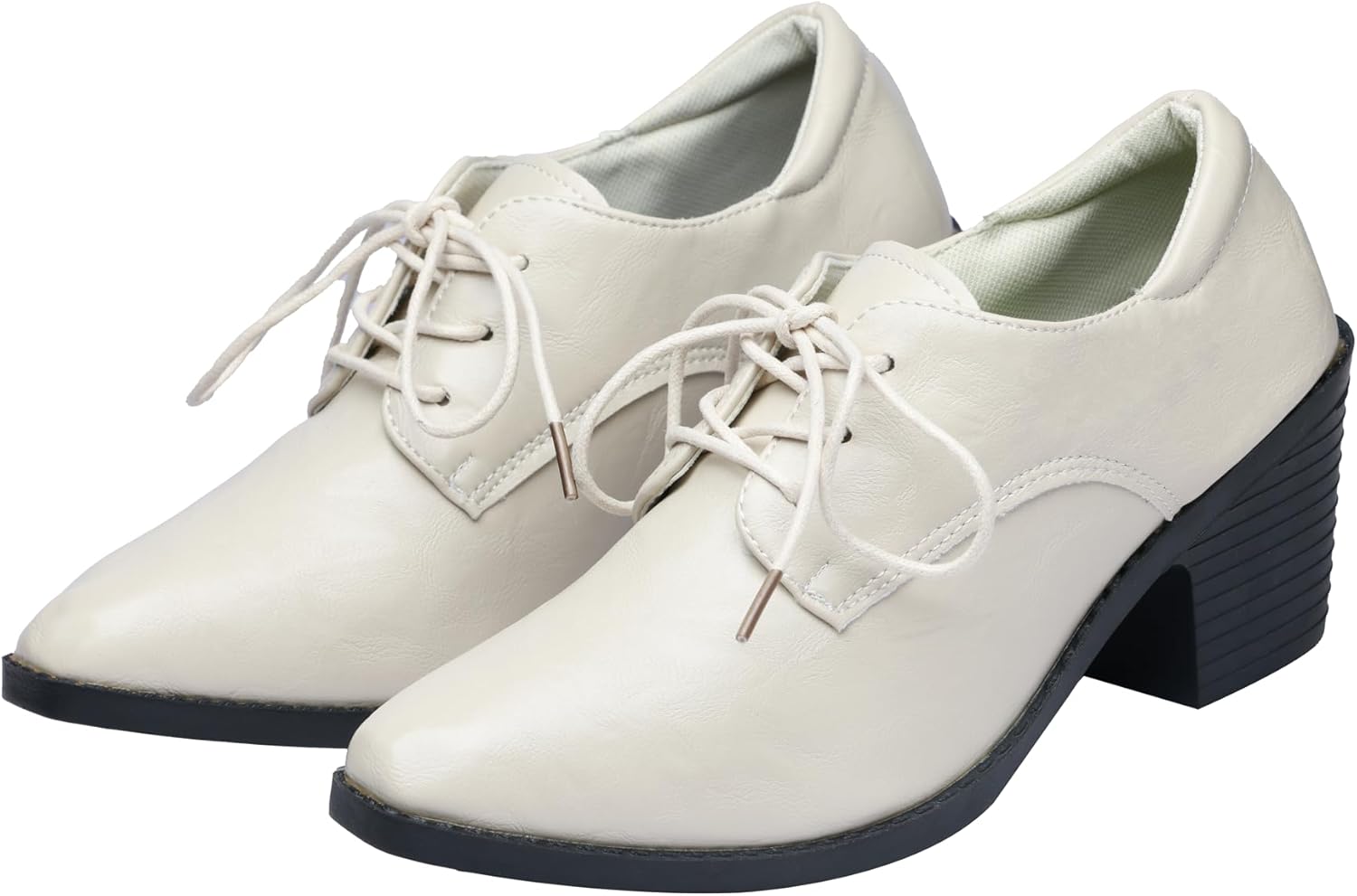 Women's Chunky Mid-Heel Oxford Shoes Pointed Toe Lace-up Vintage Dress Pumps Shoes - Image 5
